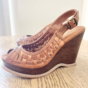 Soda Tan Braided Leather Wedge Sandals